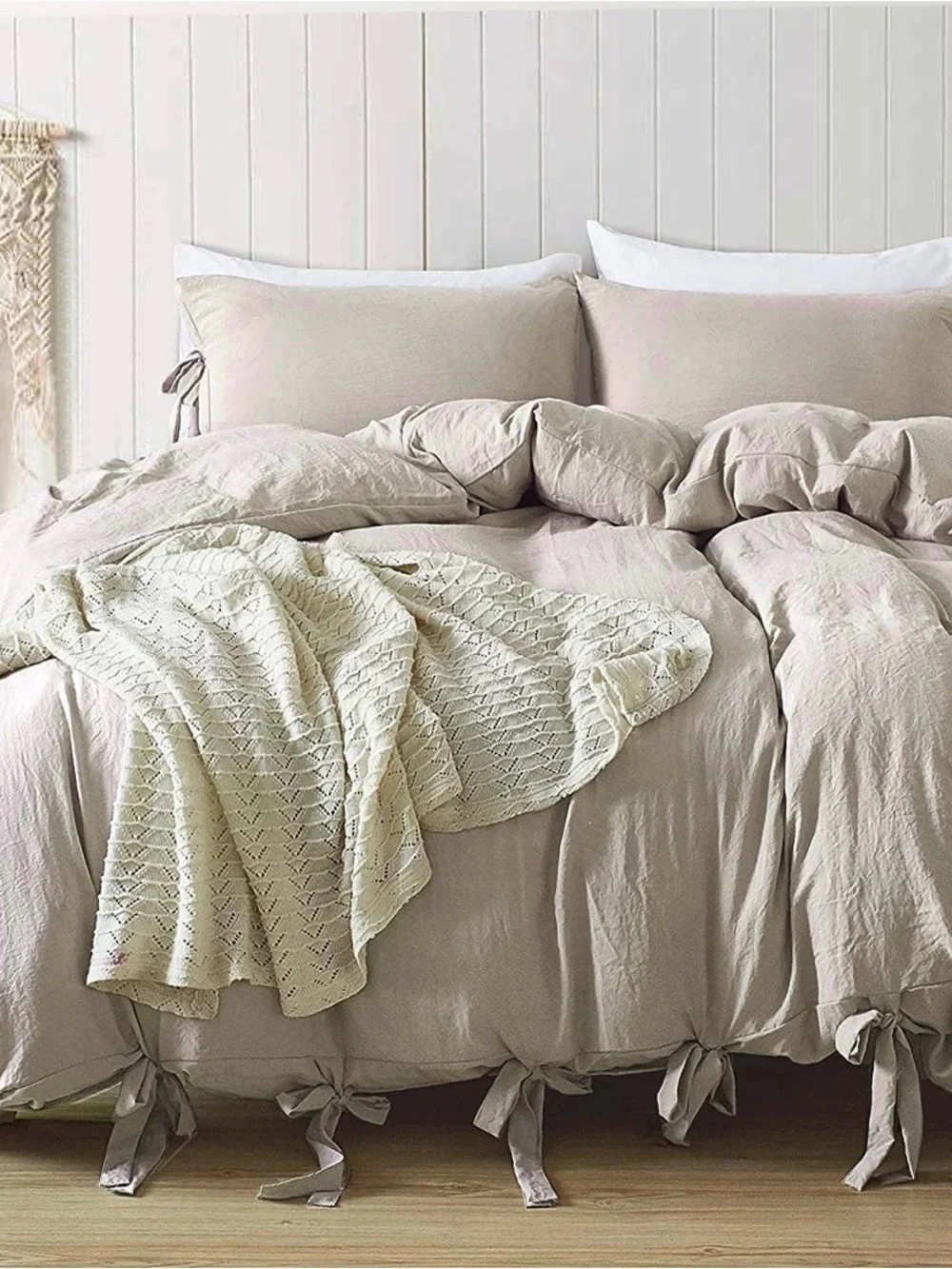 Soft Khaki Microfiber Bowknot Duvet Cover- No Comforter Included.